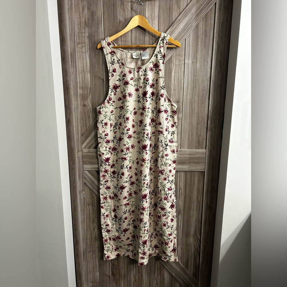 🌸 Vintage 90s Cottage Core Floral Sleeveless Maxi Dress Cotton/linen 🌸